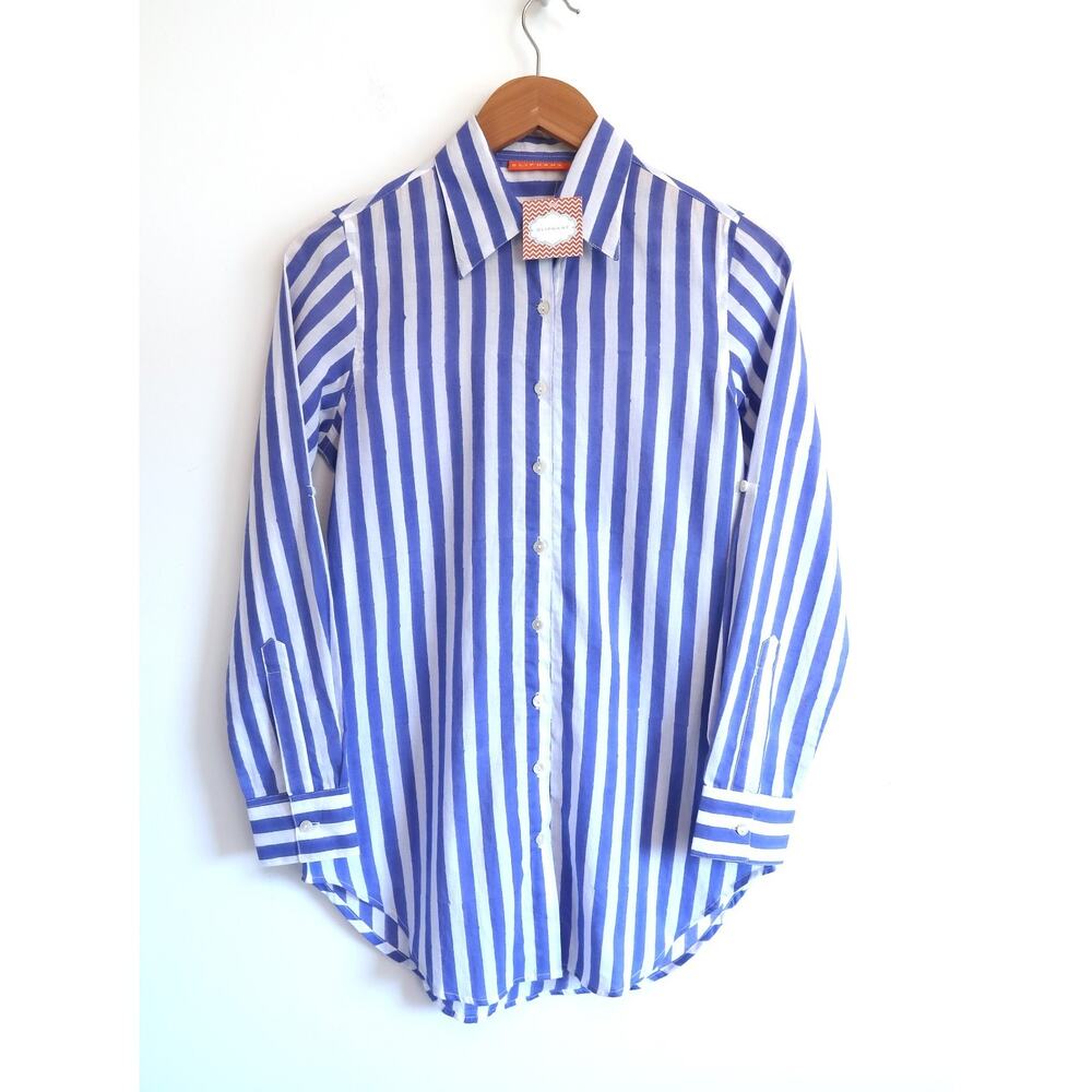 OLIPHANT Cotton Gauze Stripe Button-Up Roll Tab Shirt Top Tuckernuck XS NWT $258
